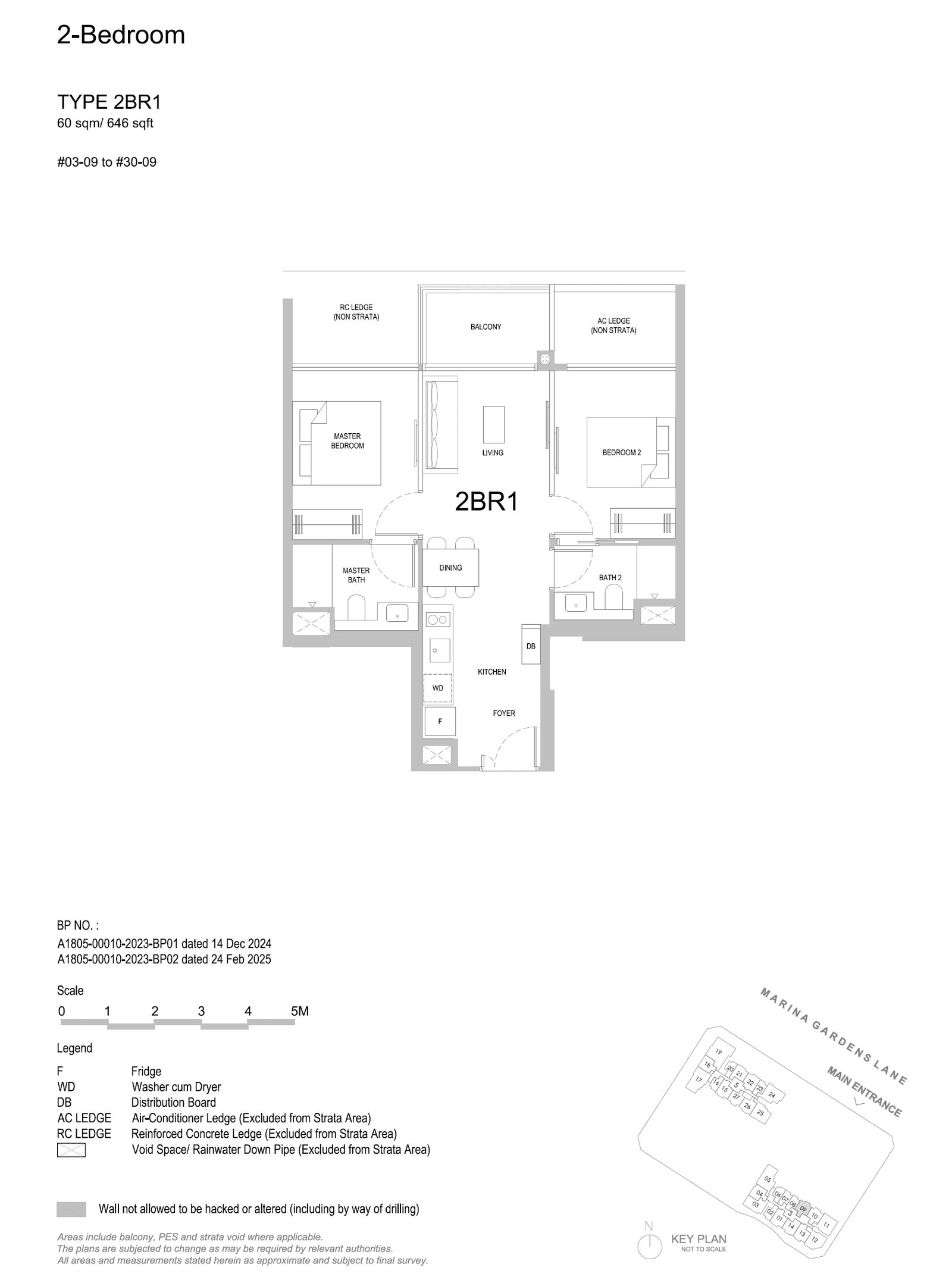 2BR1 floor plan, 646 sqft