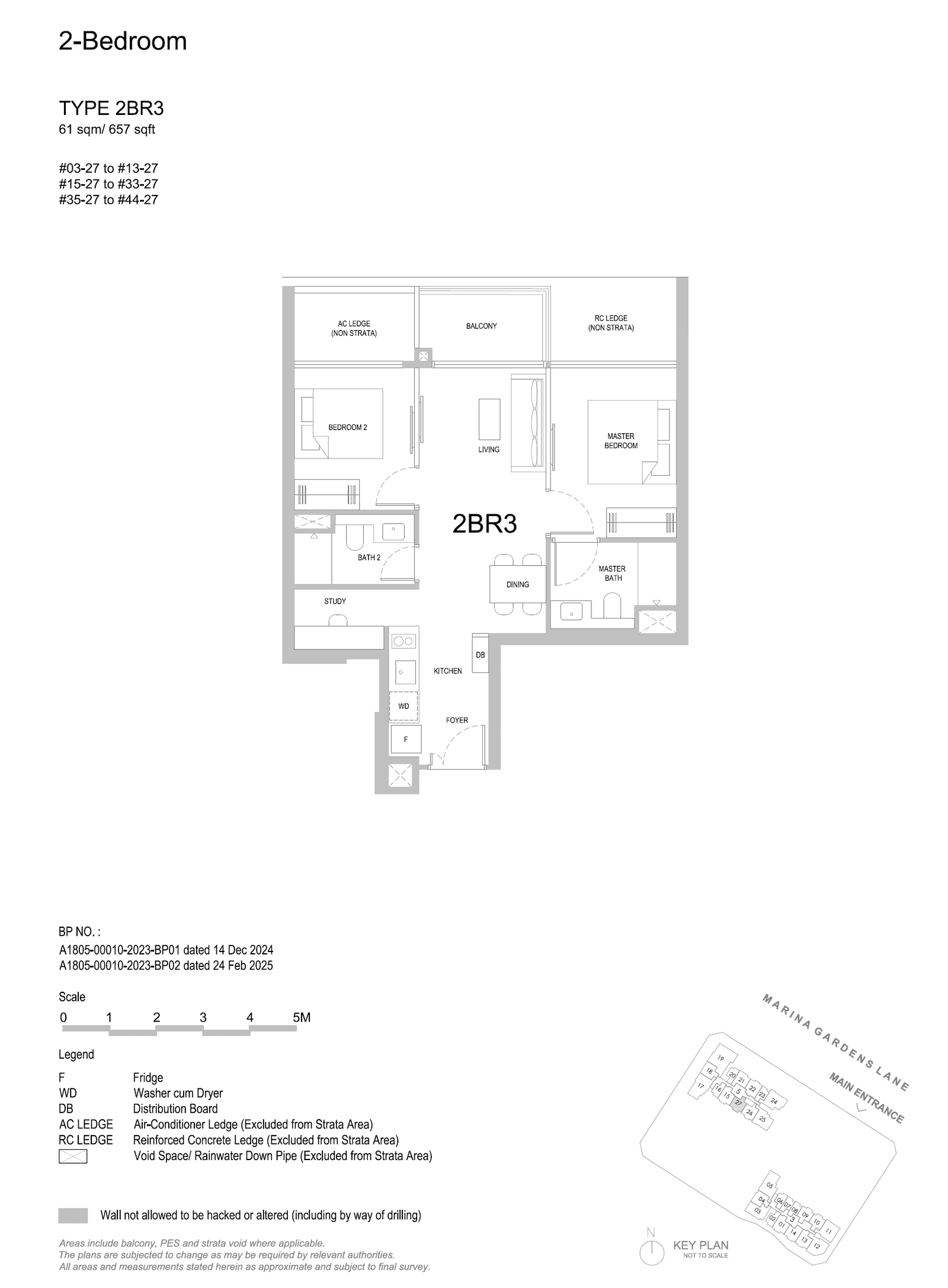 2BR3 floor plan, 657 sqft