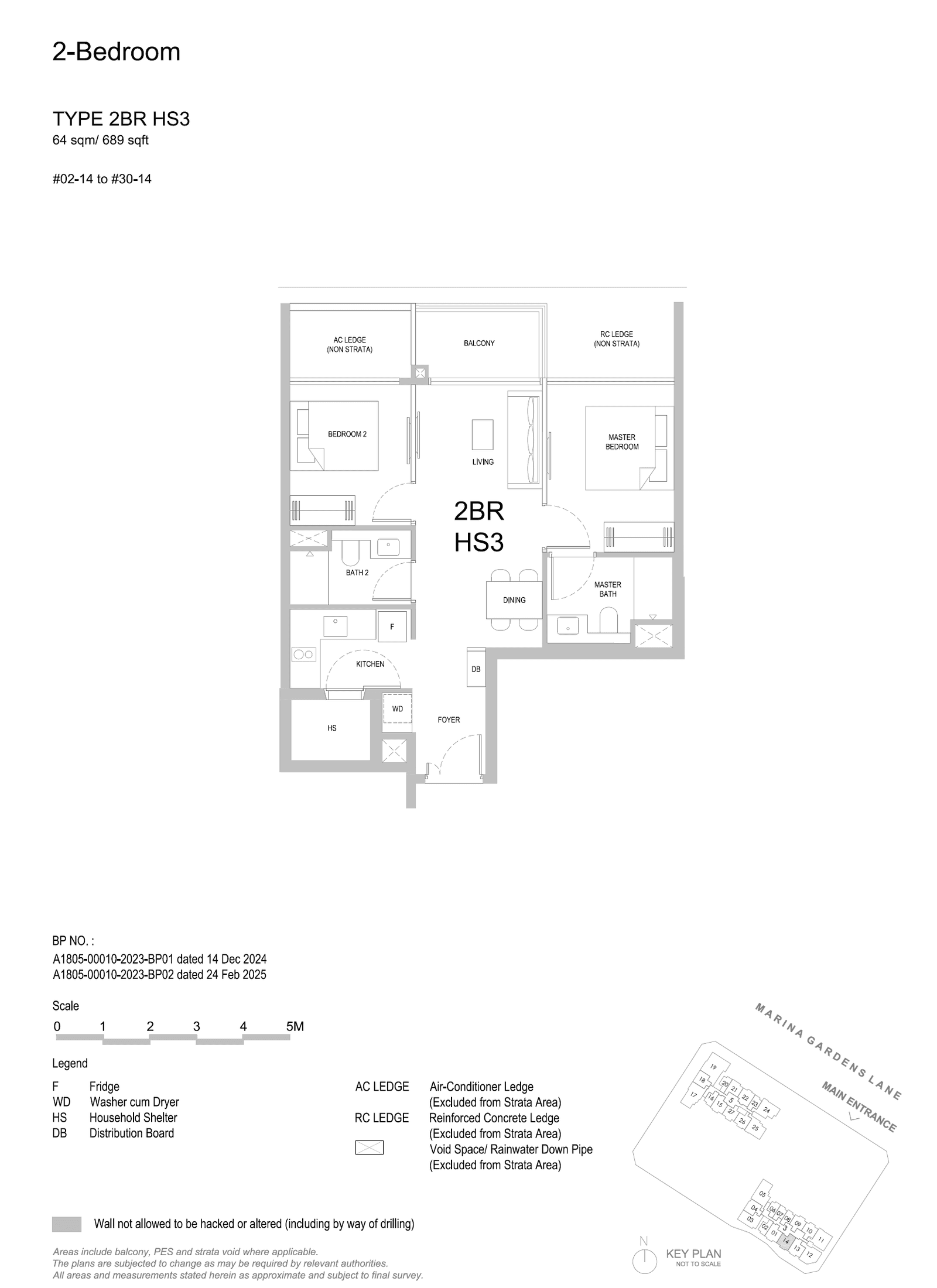2BR HS3 floor plan, 689 sqft