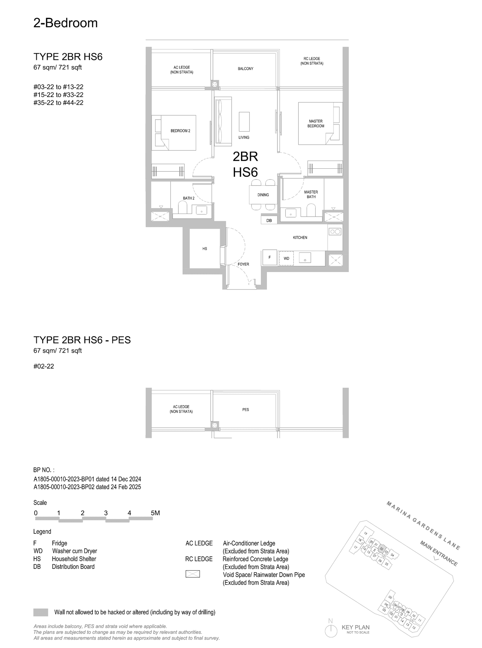 2BR HS6 floor plan, 721 sqft