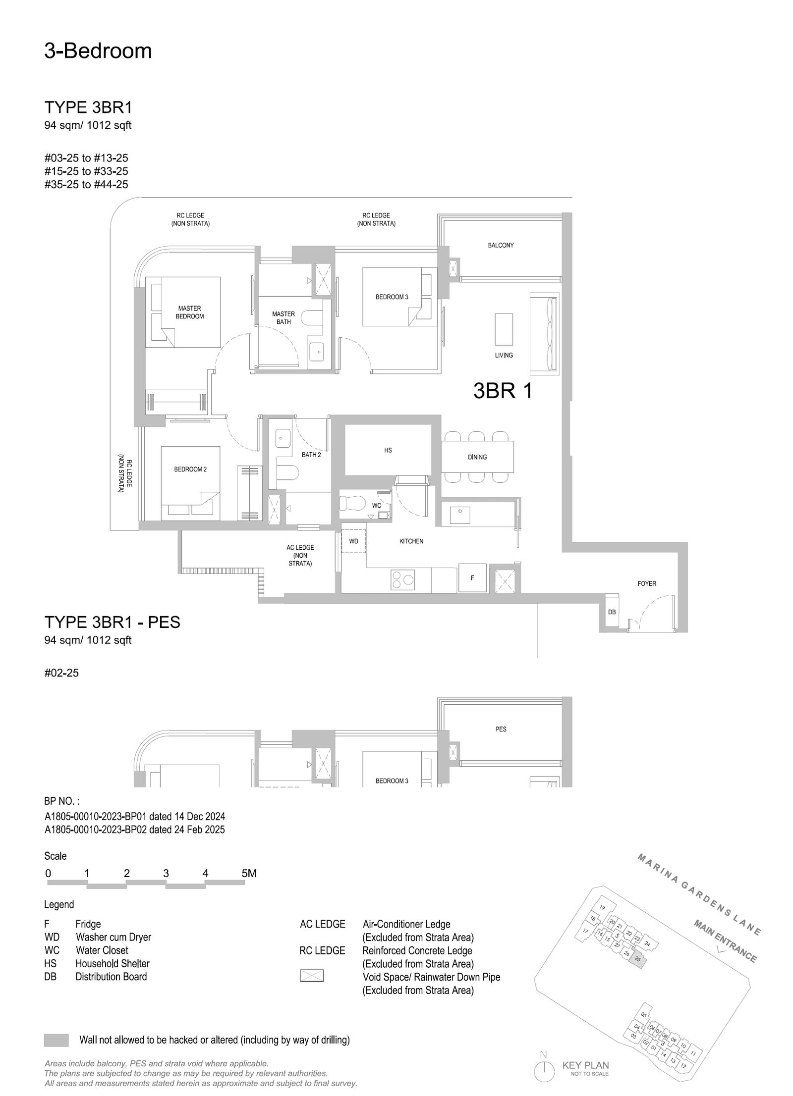 3BR1 floor plan, 1012 sqft