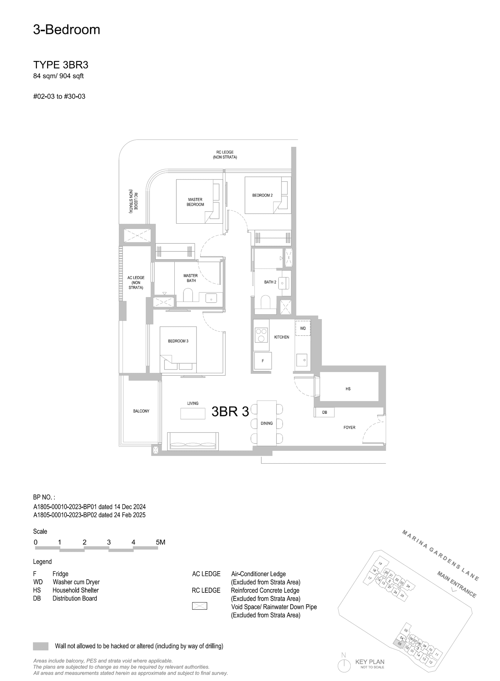3BR3 floor plan, 904 sqft