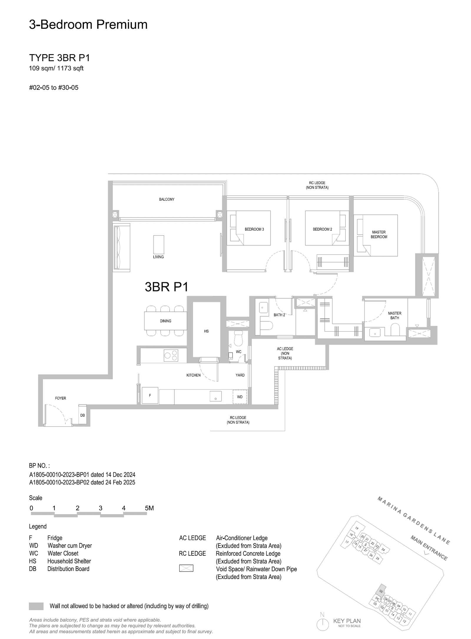 3BR P1 floor plan, 1173 sqft