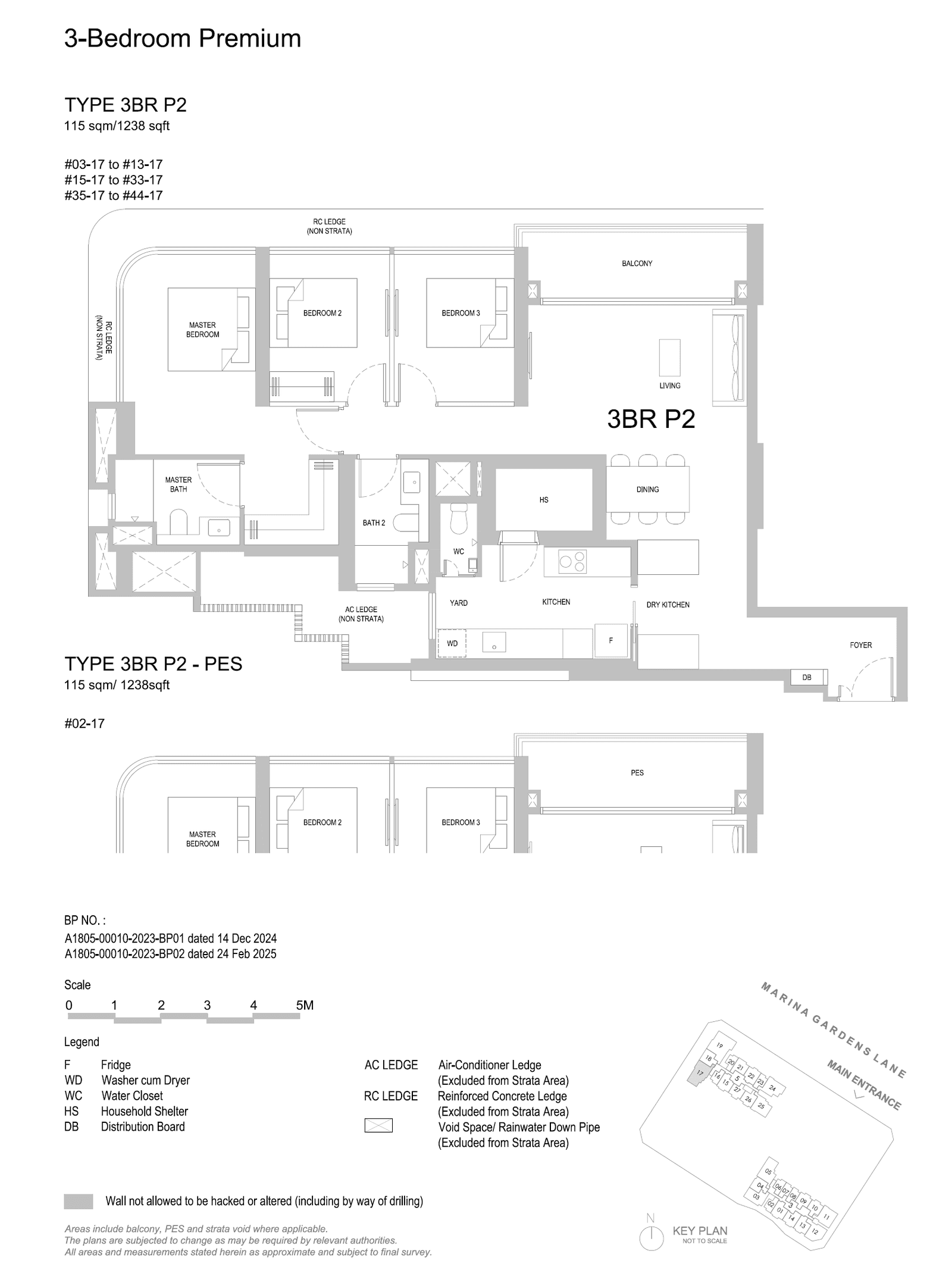 3BR P2 floor plan, 1238 sqft