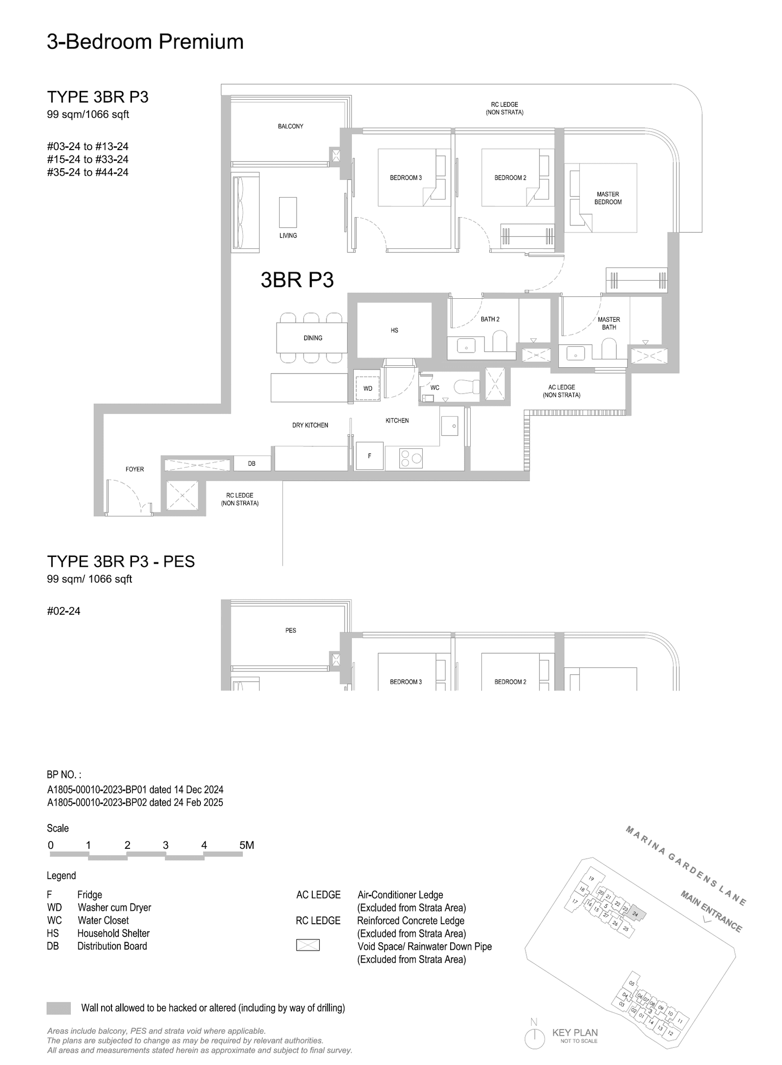 3BR P3 floor plan, 1066 sqft
